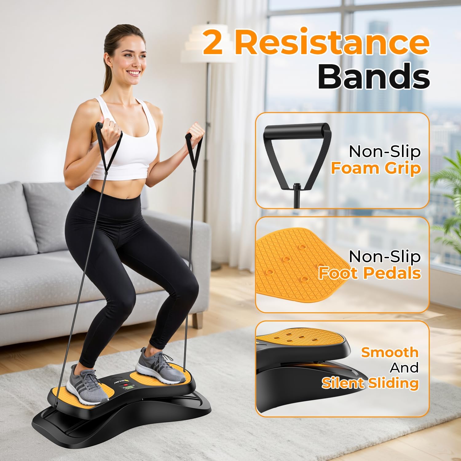 Balance Board with Resistance Bands, Waist Twister Machine, Portable Ski Balancing Machine with LCD Monitor, 300 lbs Capacity Balance Trainer for Full Body Workout