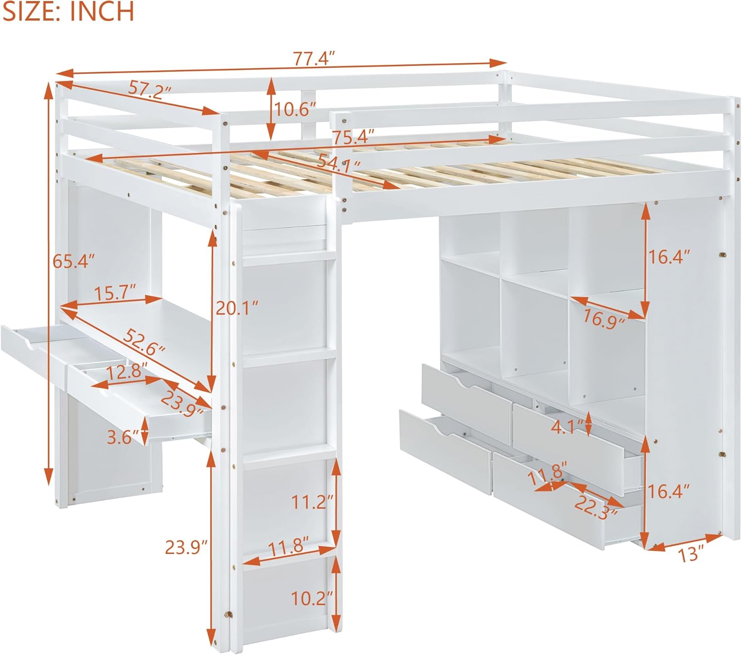 Detailed dimensions of the Bellemave Full Size Loft Bed