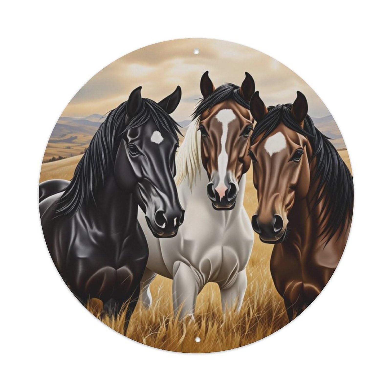 Ldfuieksufg Style Prairie Three Horses Sign Vintage Aluminium Metal Sign, Retro Wall Decor For Home, Bar, Garage & Farmhouse 20X20cm