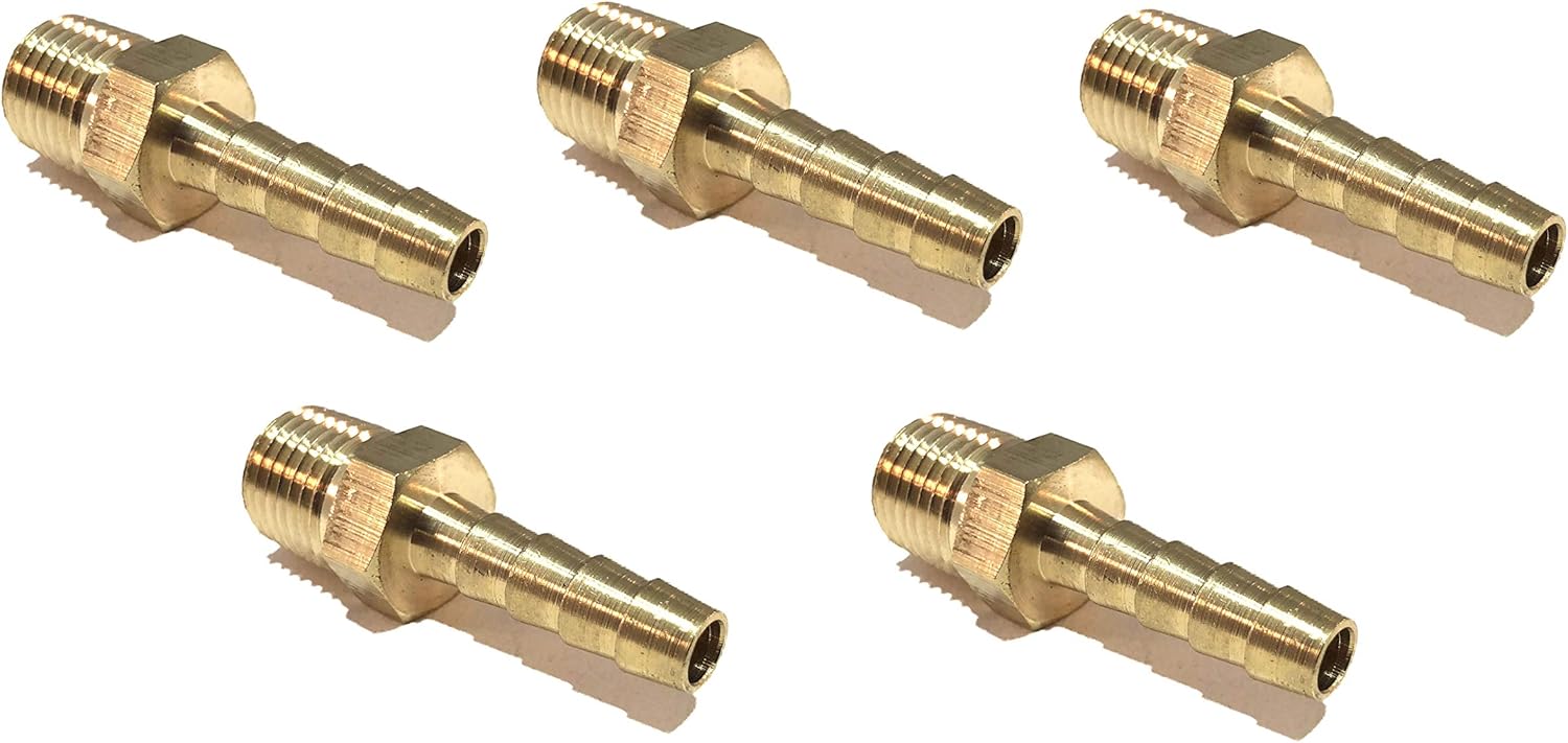 1/4" Hose ID to 1/4" Male NPT MNPT Straight Brass Fitting Fuel/AIR/Water/Oil/Gas/WOG (5 Qty)