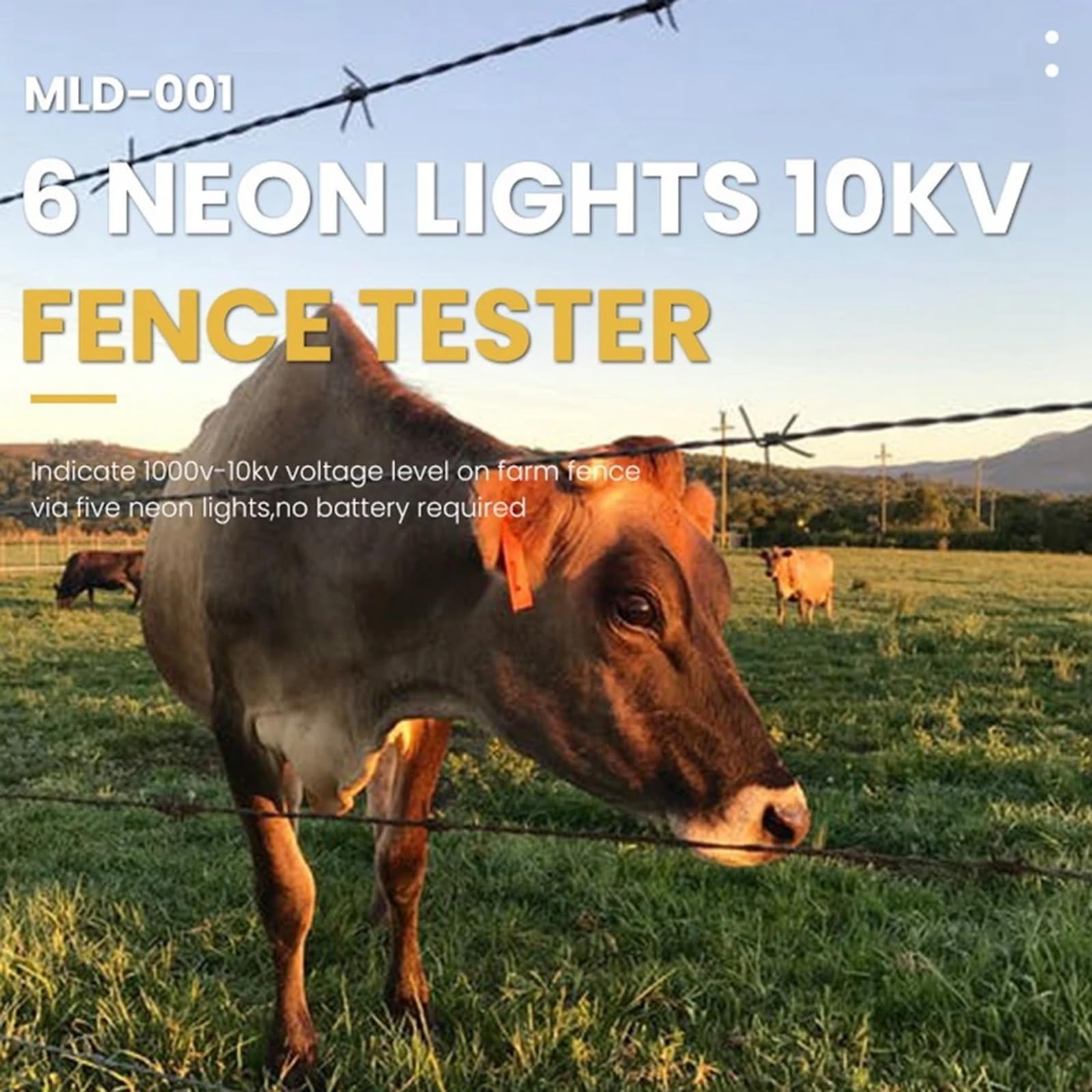 Probador eléctrico de valla eléctrica de fácil transporte, 10000 V con 6 indicadores LED, dispositivo ABS para alambre de metal y ganado