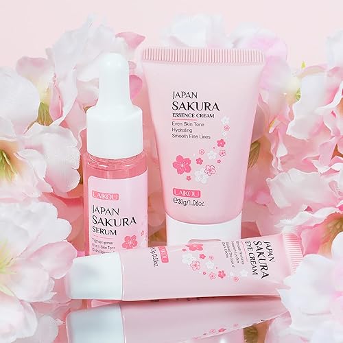 Miniatura 7 de LAIKOU JAPAN SAKURA - Juego de regalo de belleza para el cuidado de la piel con suero, crema para ojos, crema facial, kit de viaje para mujeres,