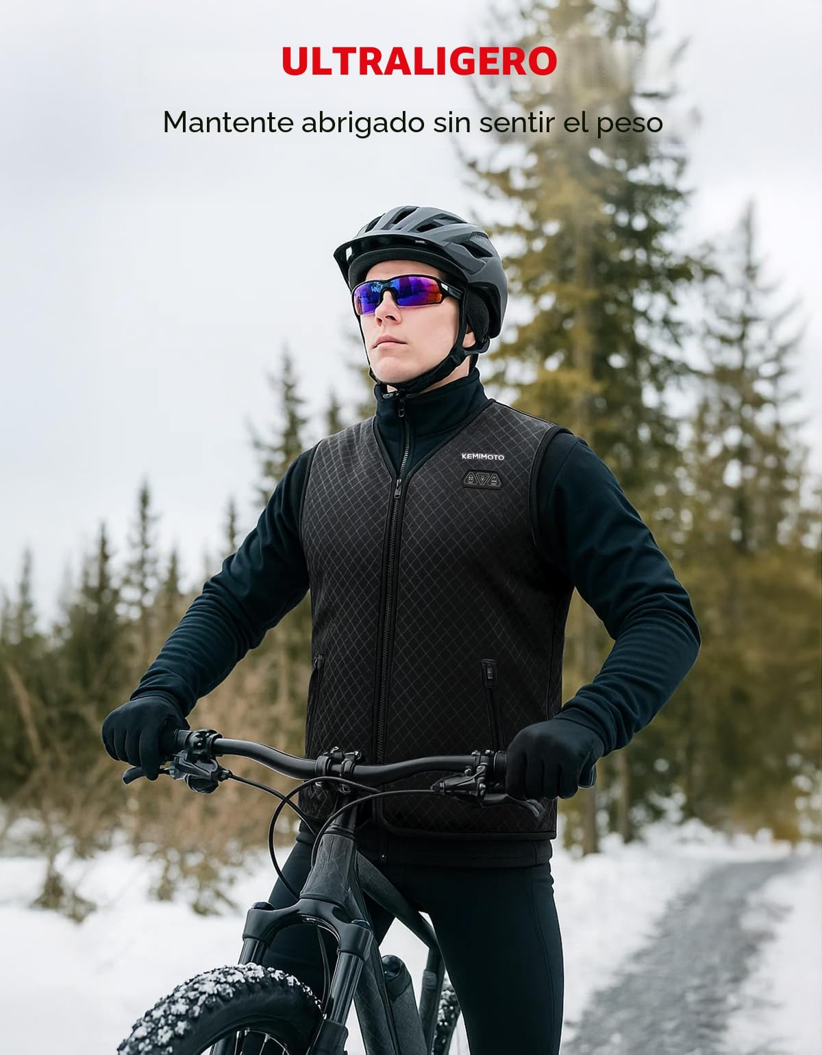 KEMIMOTO Chalecos Calefactable, Chalecos Calefactables Hombre 6 Zonas de Calentamiento con Función de Luces Apagadas, Tela de Buceopara y Forro Terciopelo Cristal, para Esquí Pesca Moto (Sin Batería)