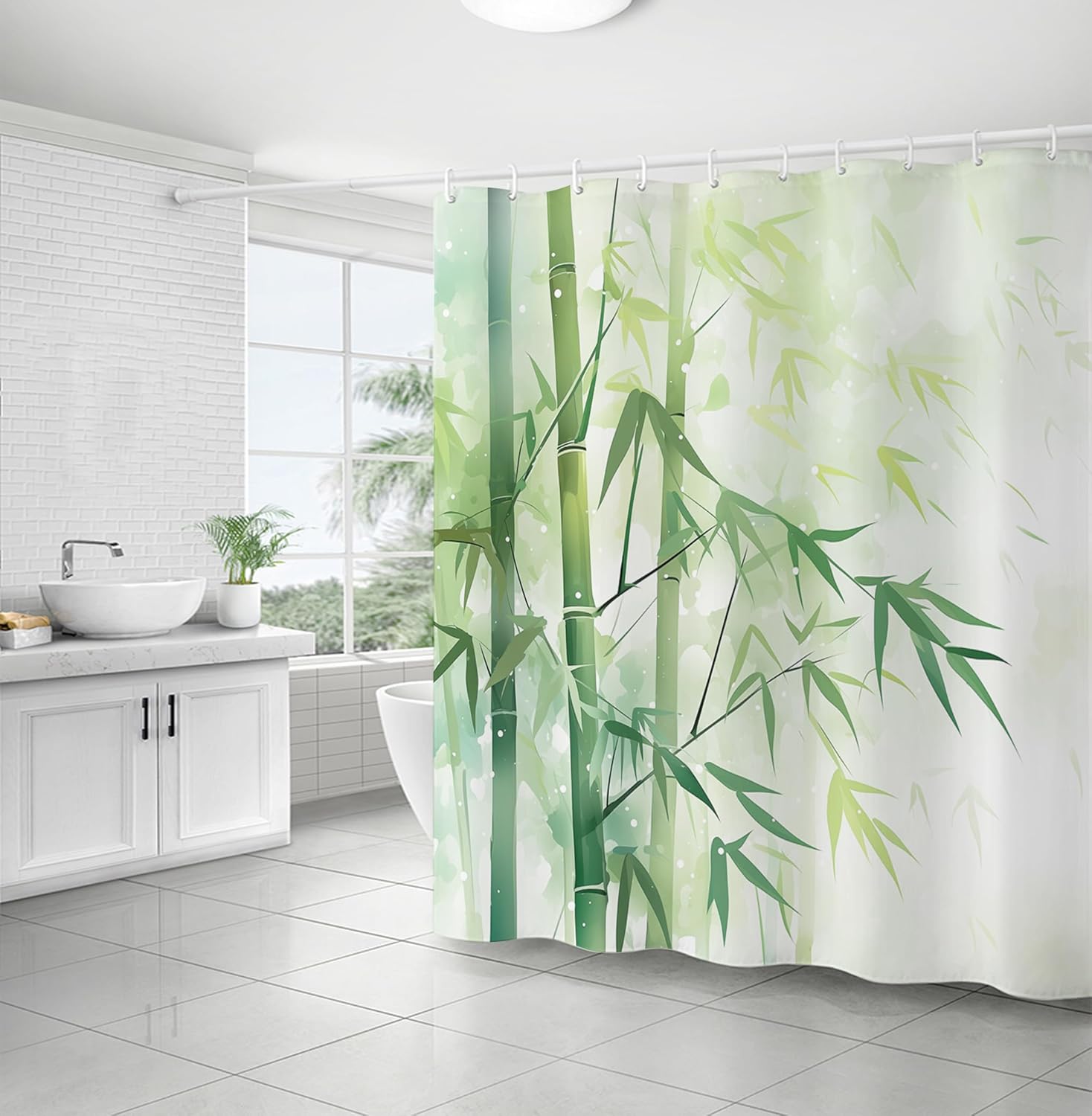 Instellar Floral Watercolor Shower Curtain for Bathroom- Bule Polyester Decorative Waterproof Shower Curtain Sets,Country Plant Bathroom with 12 Hooks 72x72 Inches