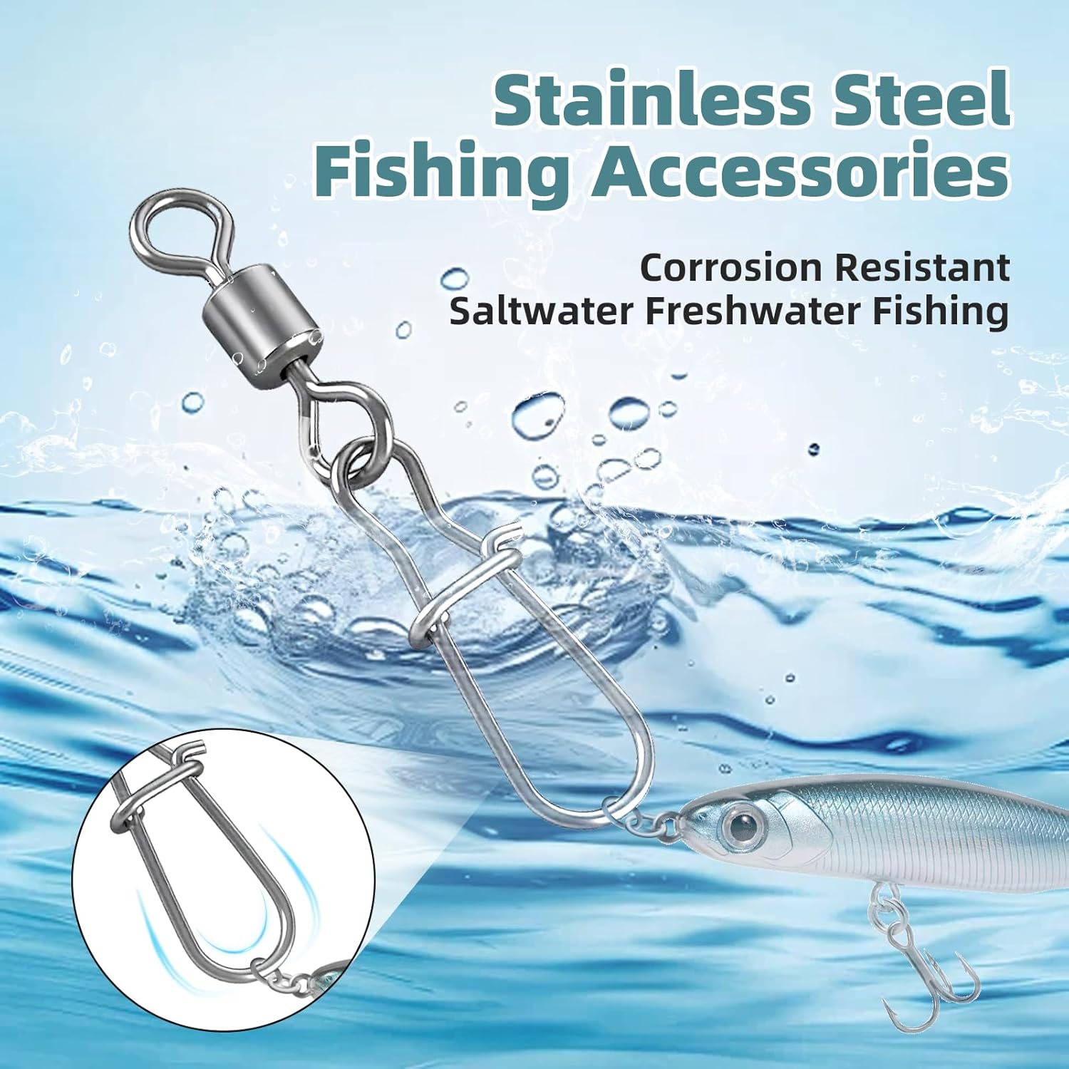 70 Pcs Corrosion Resistance Fishing Swivels & Snaps, 7 Sizes Detachable Snap Swivels, Convenience Pack Swivels Fishing Tackle for Recreational Fishing thumbnail