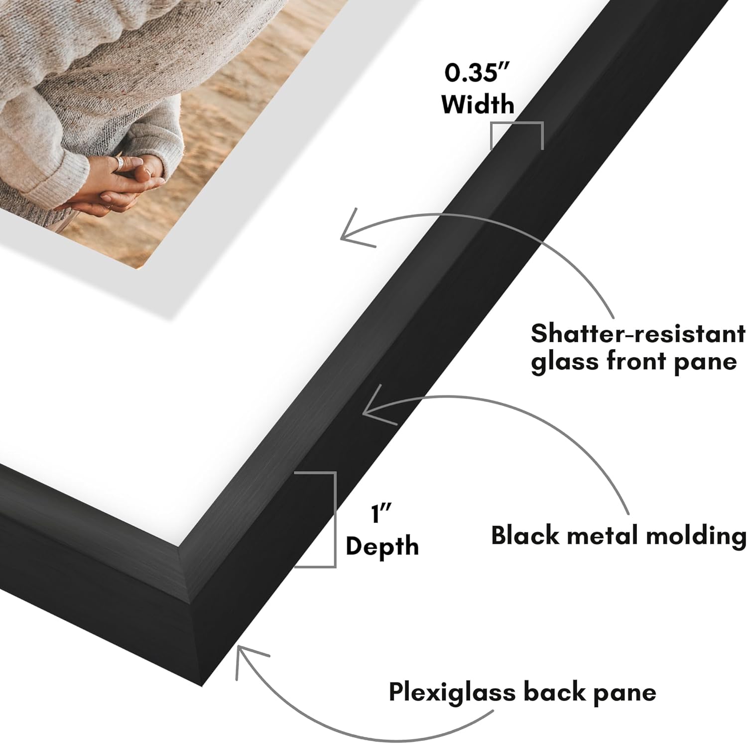 Americanflat アルミニウム製 8x10インチ フローティング写真フレームセット 2インチ ブラック - 8x10インチの