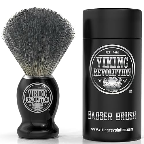 Viking Revolution Brocha de afeitar de pelo de tejón, cepillo de afeitado para afeitado húmedo con crema de afeitar y jabón, el mejor afeitado de tu