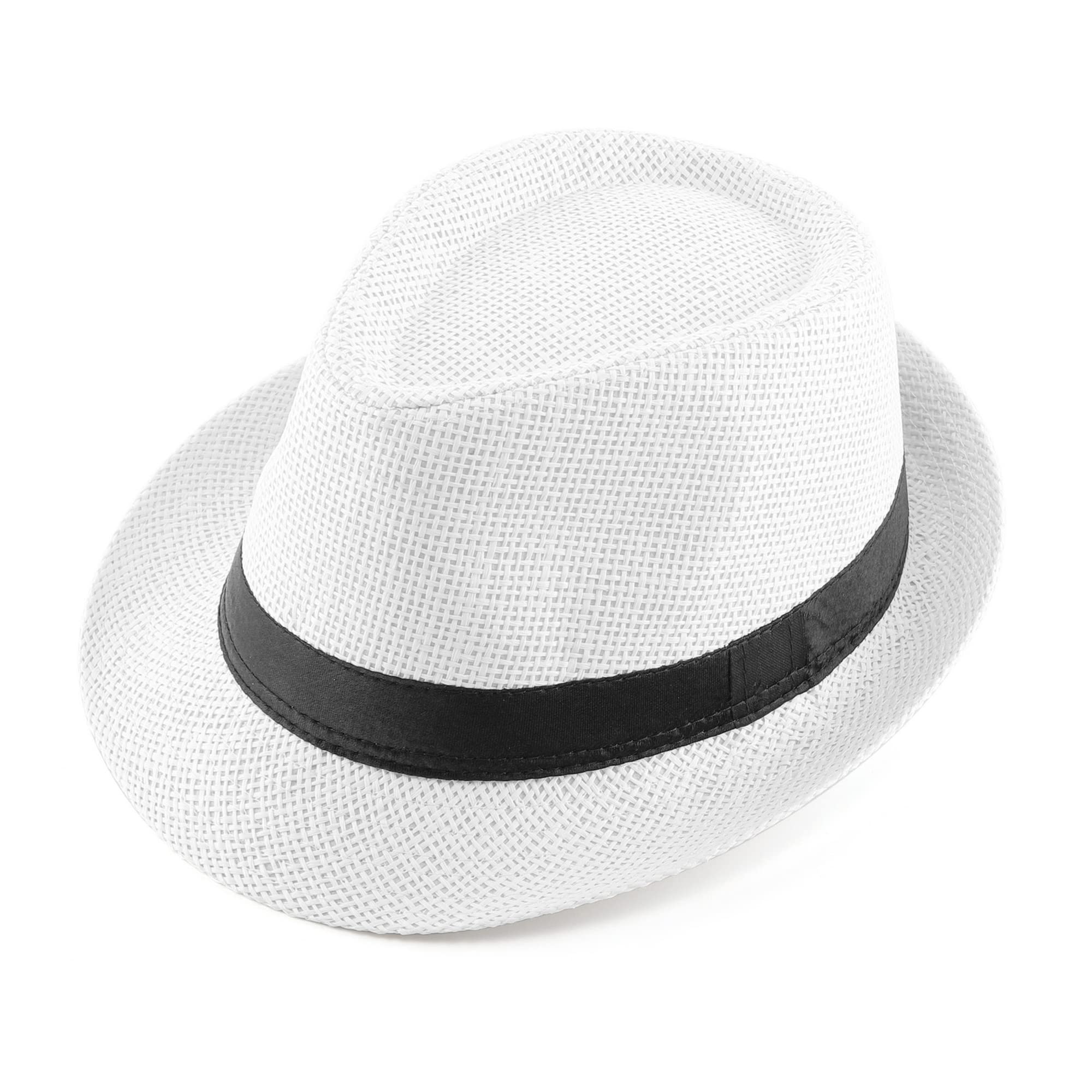 FALETO Unisex Summer Panama Straw Fedora Hat Short Brim Beach Sun Cap Classic-image-2