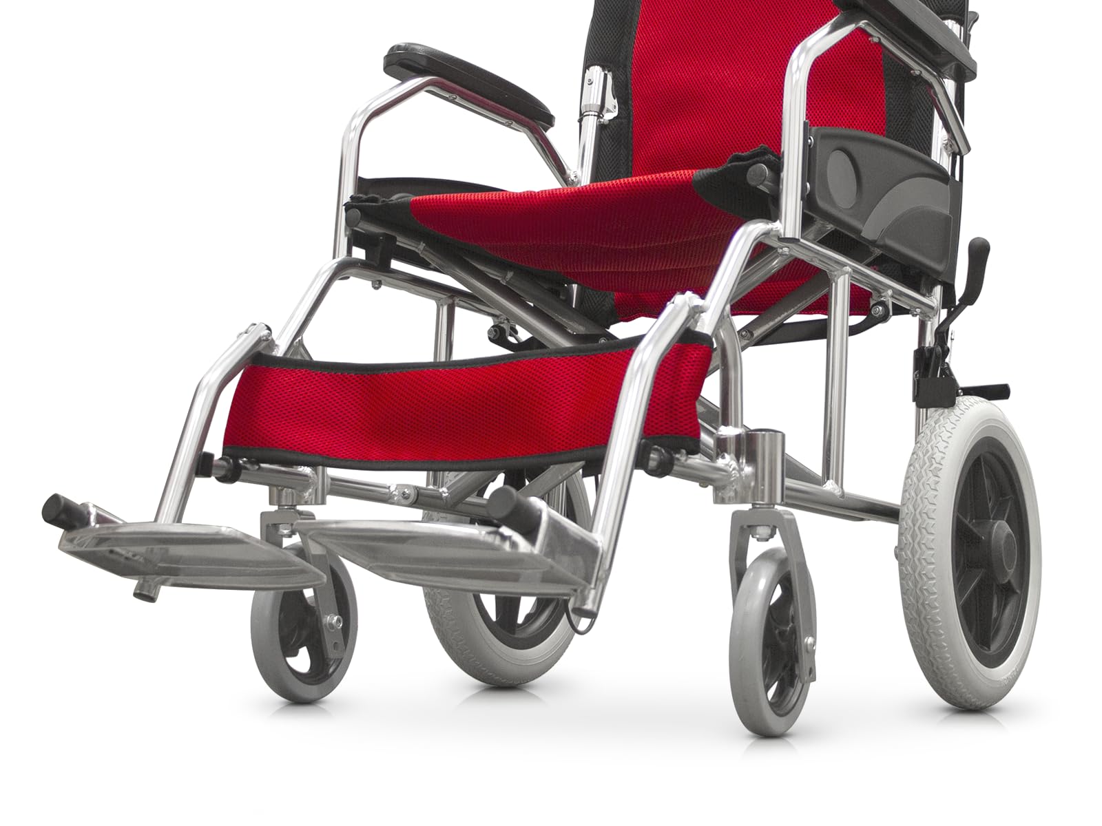 QUIRUMED Silla de ruedas plegable para traslado, Estructura de aluminio, Ultraligera, Frenos de acompañante, Plegado Compacto, Ortopédica, Para minusválidos