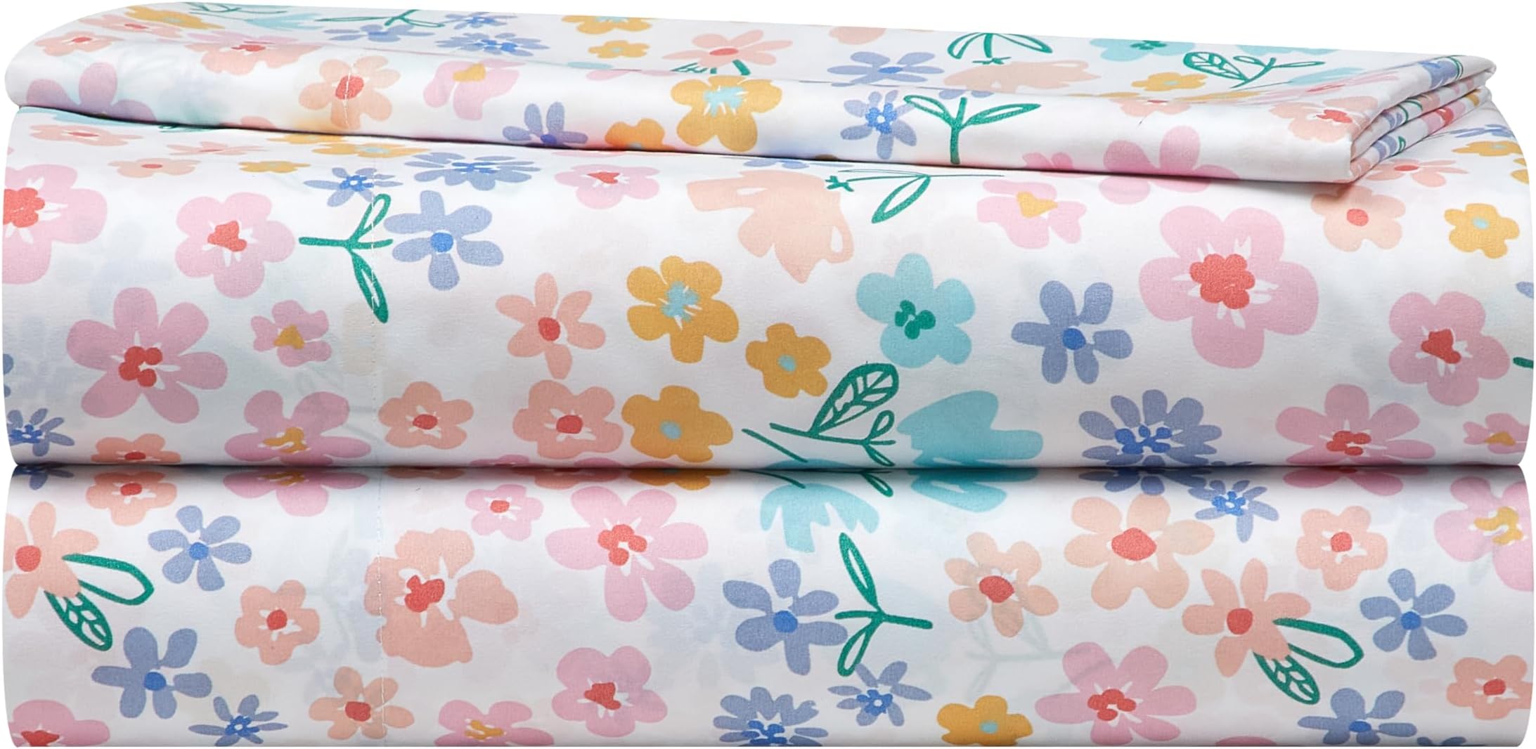 Heritage Kids 3-Piece Twin Sheet Set,Ditsy Floral Print in Multi-Color,Includes Top Sheet, Fitted Sheet & Pillowcase,Soft Microfiber Bedding for Girls Bedroom