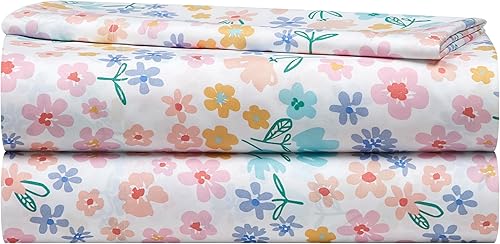 Heritage Kids - Juego de sábanas de 3 piezas para cama individual, estampado floral Ditsy en multicolor, incluye sábana encimera, sábana bajera