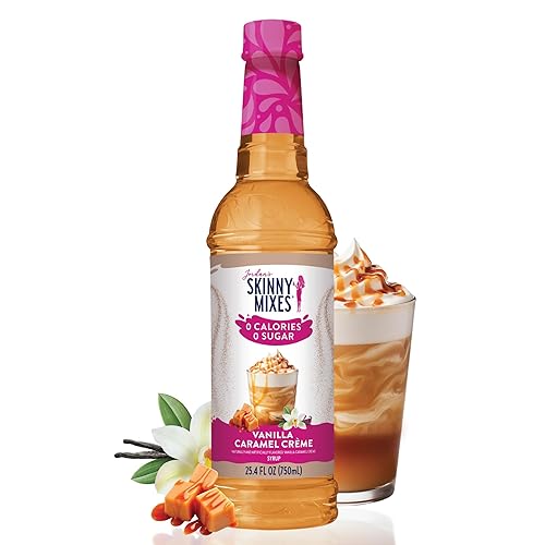 Jordan's Skinny Mixes Jarabes delgados de Jordania Vanilla Caramel Crème, jarabe con sabor a café sin azúcar, botella de 25,4 onzas
