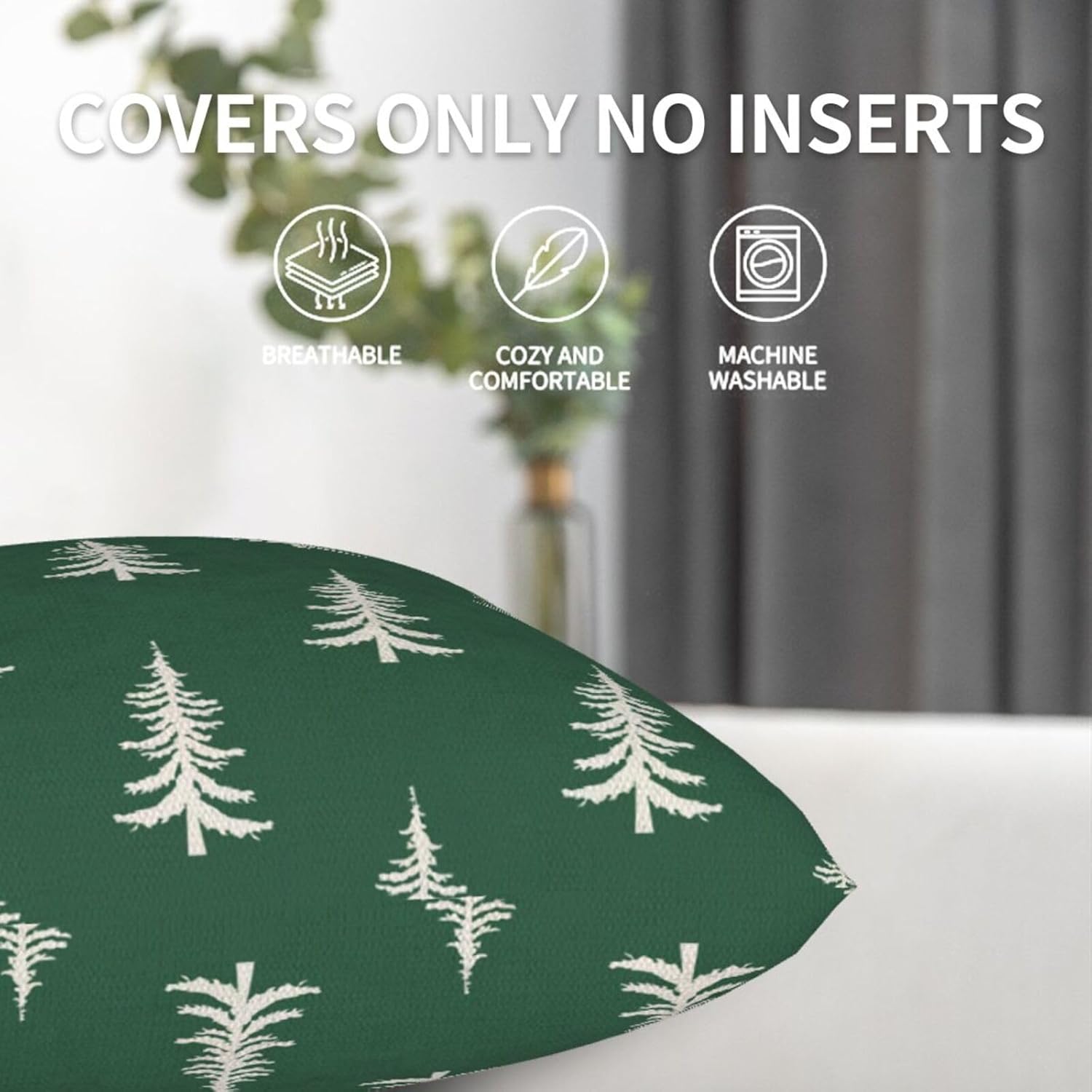 Christmas Pillow Covers 24 x 24 Set of 2, Green Chirstmas Tree Decorations Throw Pillow Covers Outdoor Winter Holiday Farmhouse Xmas Cushion Case Linen Square for Home Couch Sofa