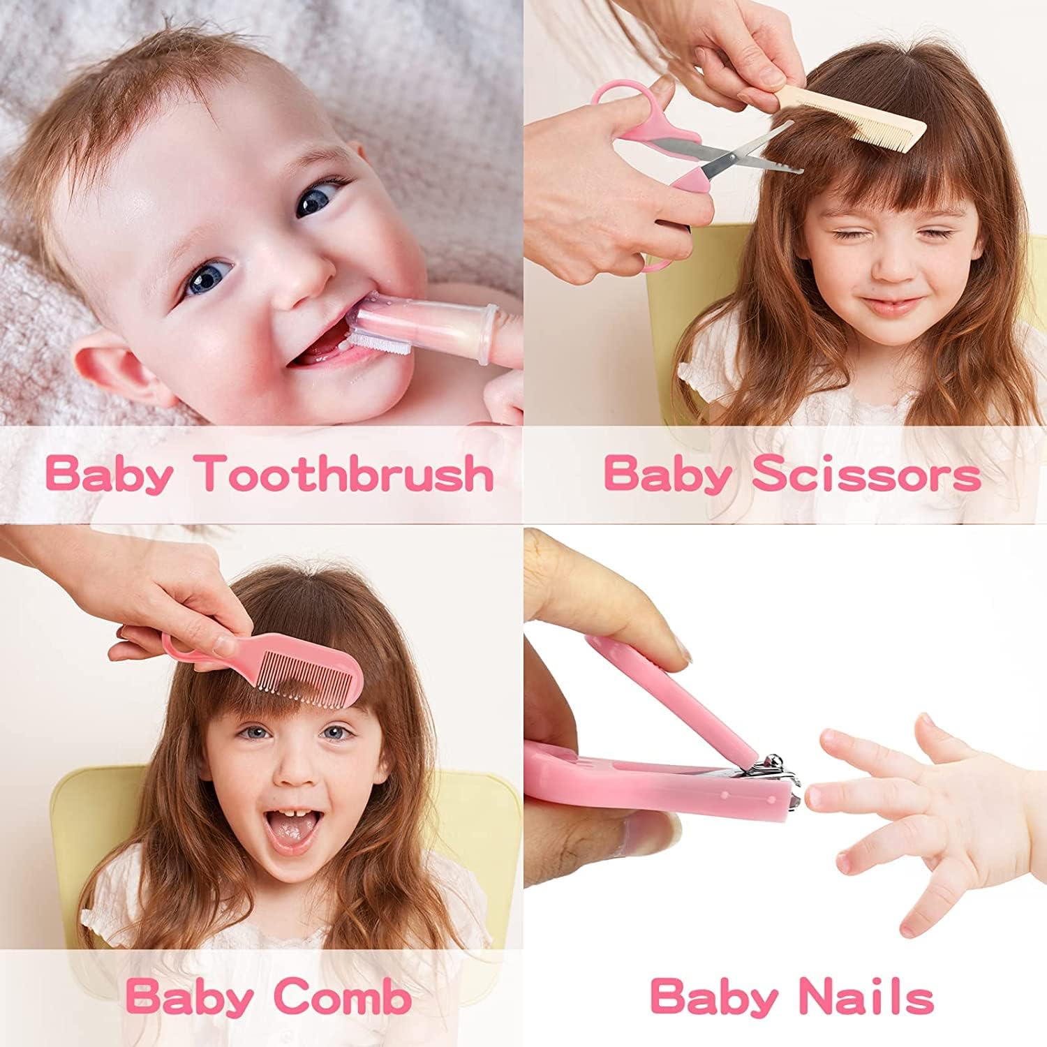 Trousse de Soin Bébé Naissance 13 en 1 – Trousse de Toilette Bébé avec Brosse, Peigne, Coupe-Ongles, Ciseaux, Thermomètre Digital, etc.– Kit Complet pour Nouveau-Né Fille Garçon (rose)