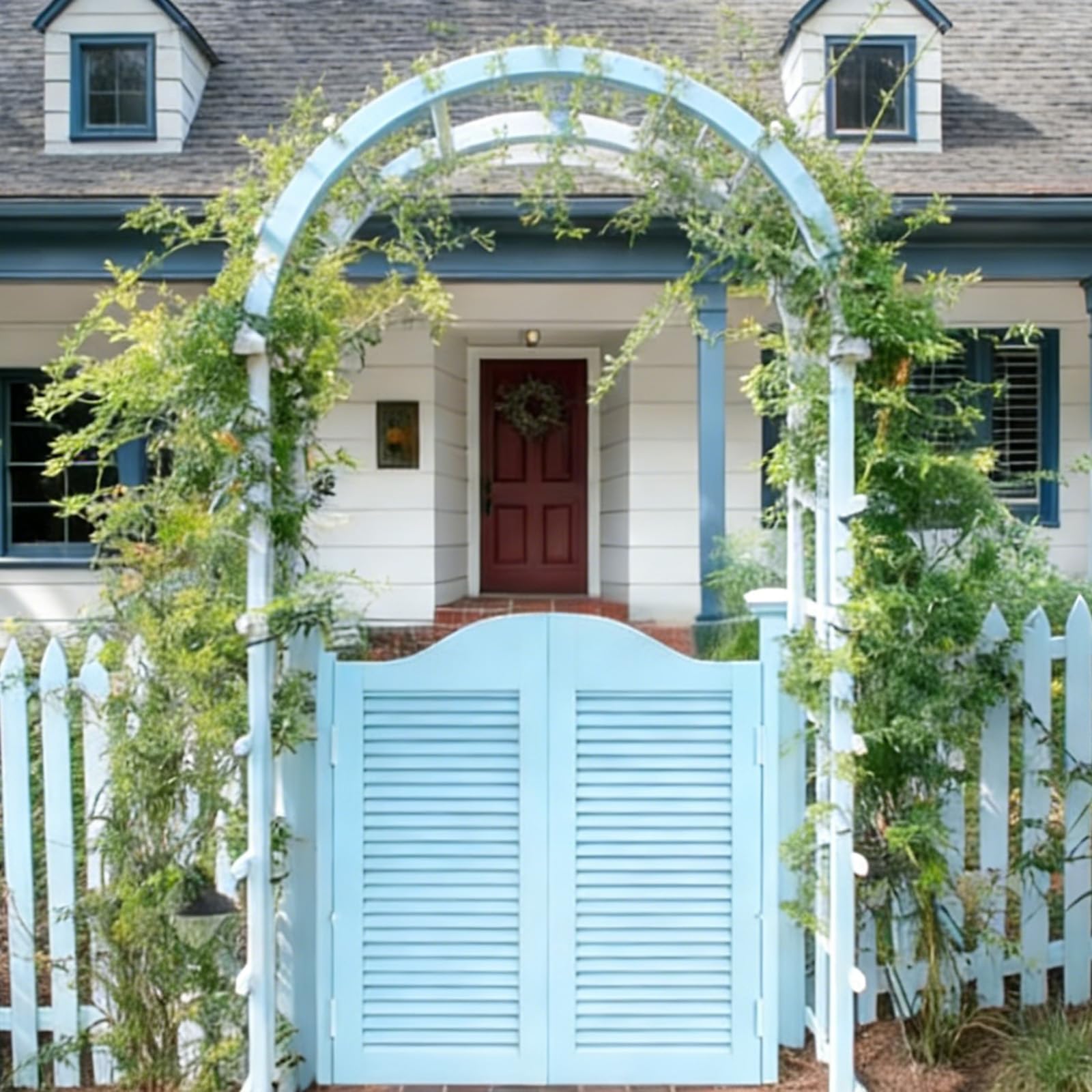 Porte Battante Café Portes Battantes, Porte Saloon de Séparation à persiennes, Cuisine Rétro en Bois Massif Épais, pour Salle de Bain buanderie toilettes Bleu-W70×H90cm(Porte double)