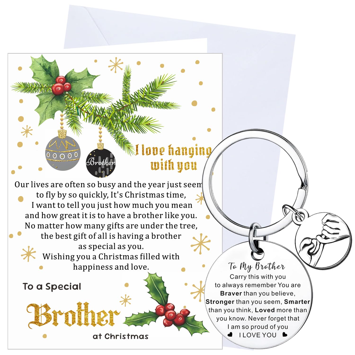 XINDY Brother Christmas Card, Christmas Card for Brother Xmas Card Keyring Xmas Gifts from Sister with Envelope — image 1