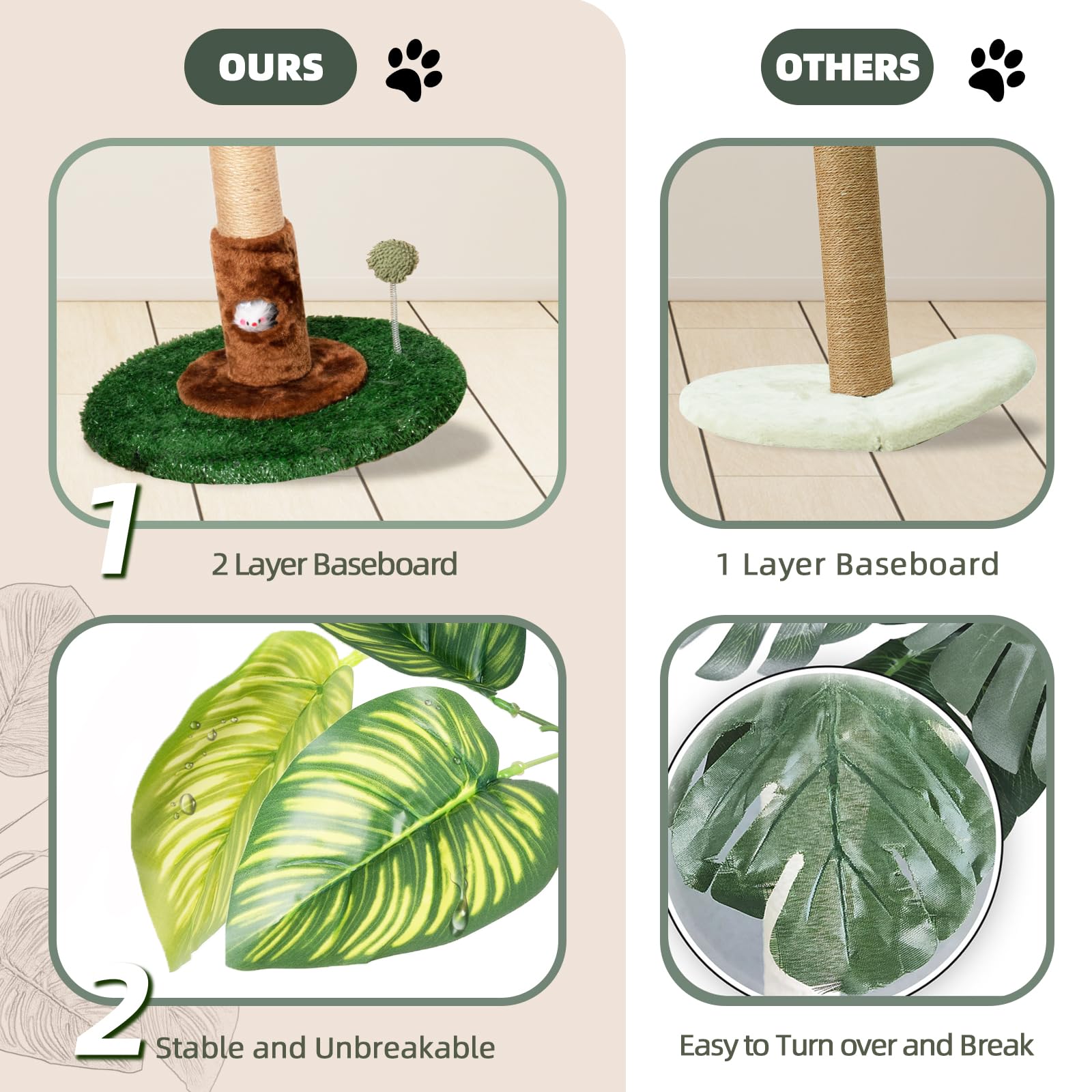 Meowoou Tiragraffi per Gatti Alto 81 cm con Corda in Sisal per Gatti da Appartamento, bel Tiragraffi Verde con Giocattolo Incorporato per Gattini