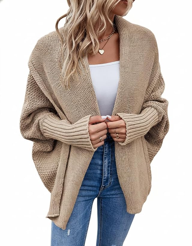 Womens Oversized Chunky Knit Cardigan Kimono Batwing Wrap Open Front Fall Winter Sweater Shawl Cape Outwear Coat