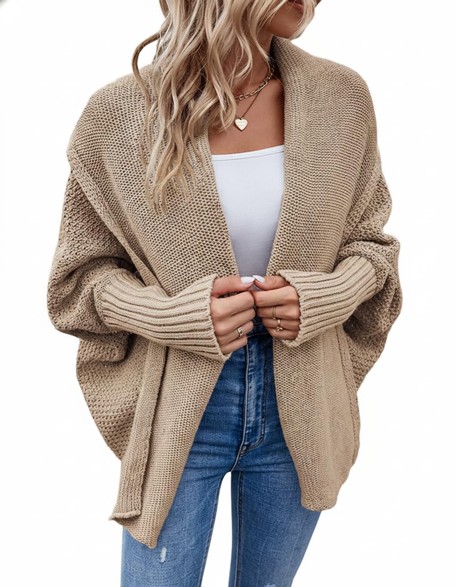 Womens Oversized Chunky Knit Cardigan Kimono Batwing Wrap Open Front Fall Winter Sweater Shawl Cape Outwear Coat
