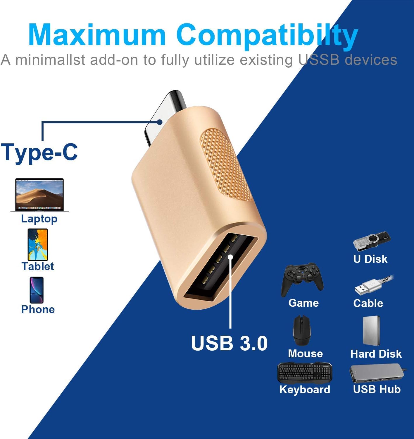 USB C to USB OTG Adapter, Thunderbolt 3 to USB 3.0 Adapter Compatible with MacBook Pro 2018 2017 2016, Microsoft Surface Go,Samsung Galaxy Note 8,S9,S10,Pixel3.Dell Xps and More Type-C Devices