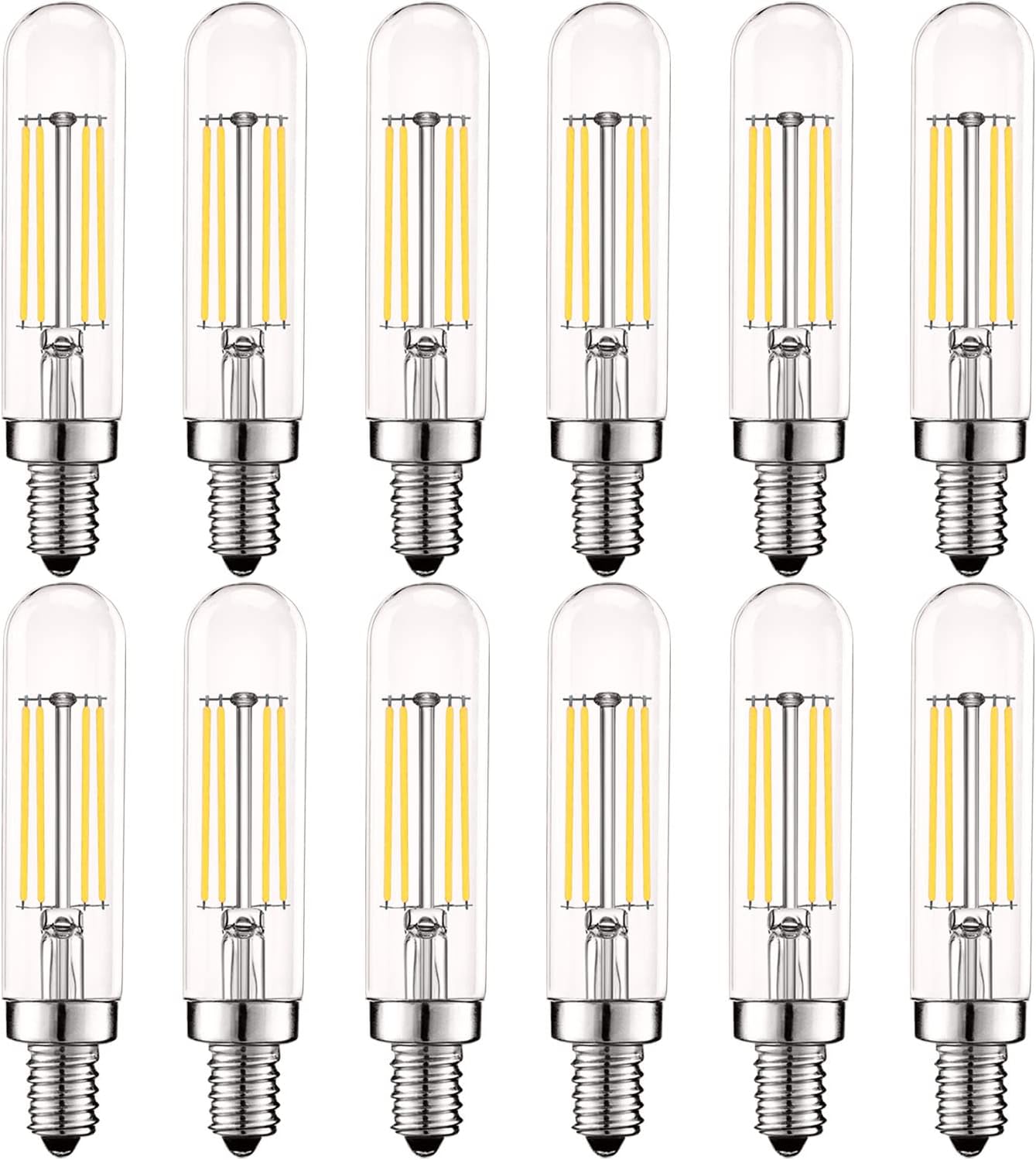 LUXRITE Vintage E12 LED Bulb 60W Equivalent, T6 T6.5, 2700K (Warm White), 500 Lumens, Dimmable Candelabra LED Tube Bulbs 5W, Clear Glass, Edison Filament Tubular Light Bulb, UL Listed (12 Pack)