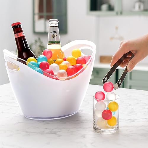 Miniatura 7 de ZOOFOX Paquete de 200 cubitos de hielo reutilizables para bebidas, cubitos de hielo de plástico de colores, cubitos de hielo redondos para cócteles,