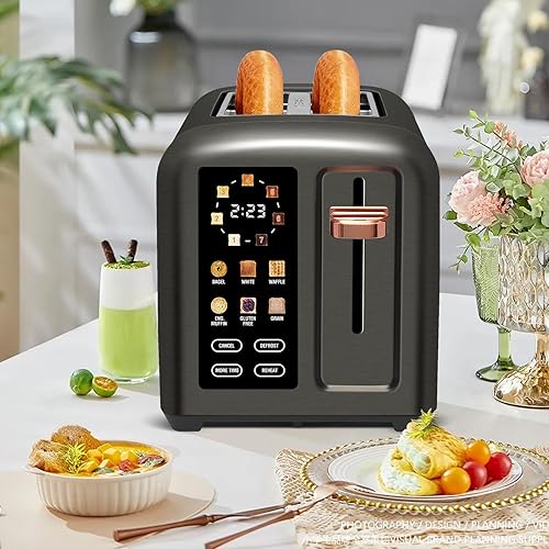 Vista 8 de SEEDEEM Toaster 2 Slice, Touch Control Stainless Toaster LCD Display, 50% Faster Heating Speed, 1.4'' Wide Slots, More Timer Functions, Removable