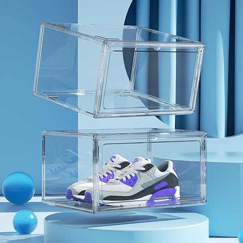 Miniatura 2 de Cajas de zapatos transparentes de acrílico, cajas apilables para zapatos deportivos de alta gama, caja de exhibición 360 totalmente transparente con