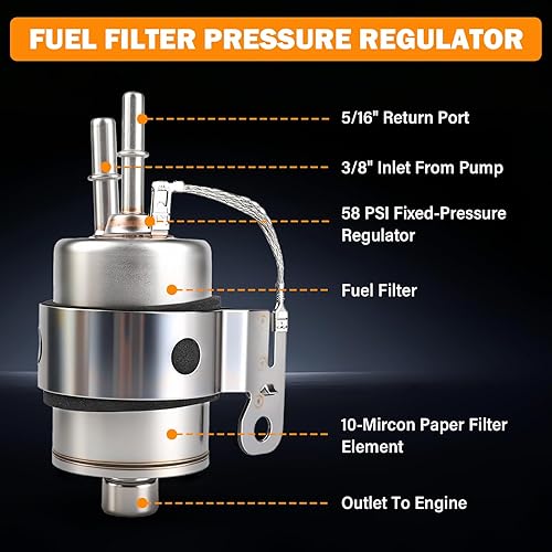 Miniatura 3 de Kit de regulador de filtro de combustible de 58 PSI para conversión LS Swap EFI, reemplazo para Chevrolet Chevy Regulador de presión del filtro de