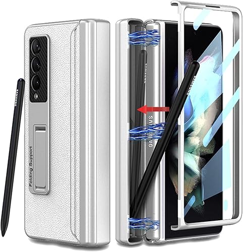 Miniatura 9 de COCOING Funda para Samsung Galaxy Z Fold 3 con soporte para bolígrafo, cubierta con bisagras integrada con ranura para bolígrafo, con protector de