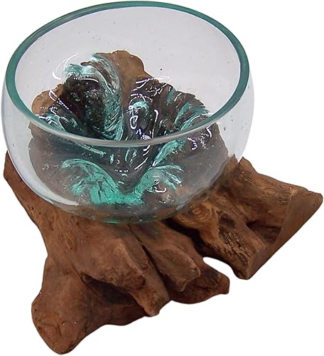 Miniatura 3 de Cuenco mediano de vidrio sobre madera flotante, decoración náutica independiente para el hogar y la oficina, decoración temática de playa, 8 pulgadas