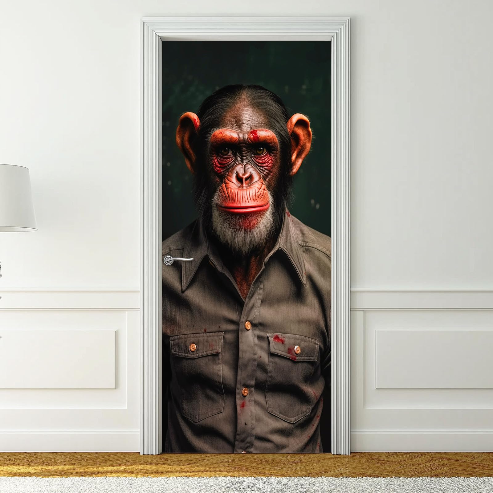 Tier Schimpanse Türaufkleber, Tier Graffiti Wasserdicht Türfolie Selbstklebende Fototapete, Schwarz PVC Abnehmbar Poster Türfolie für Schlafzimmer Badezimmer, 95x215 cm