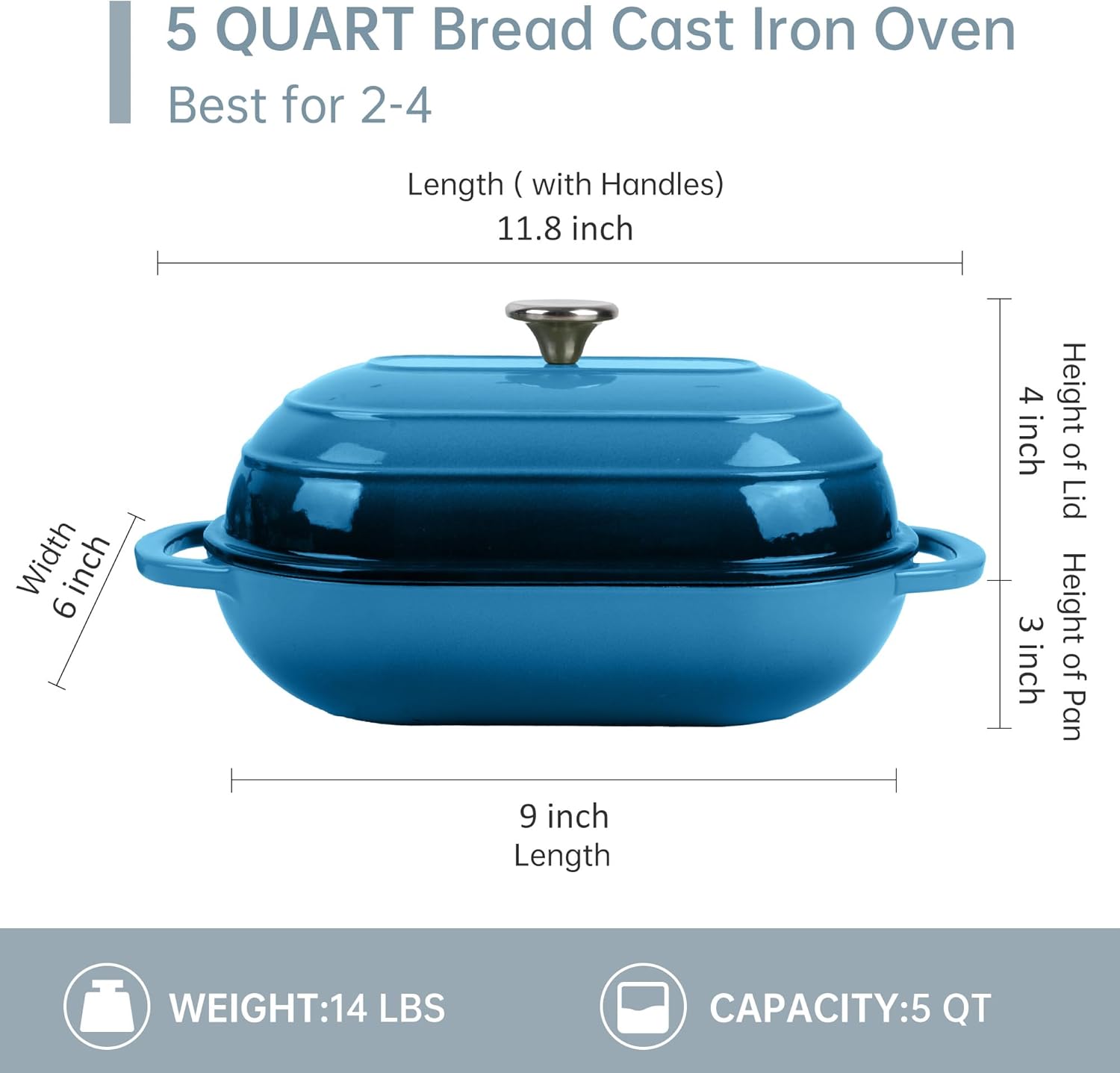 Premium Enameled Cast Iron Dutch Oven for Bread Baking | Non-Stick 5QT Oval Bread Oven with Lid | Perfect for Sourdough, Loaf, and Artisan Baking (Oval Blue, 5 QT) - Image 2