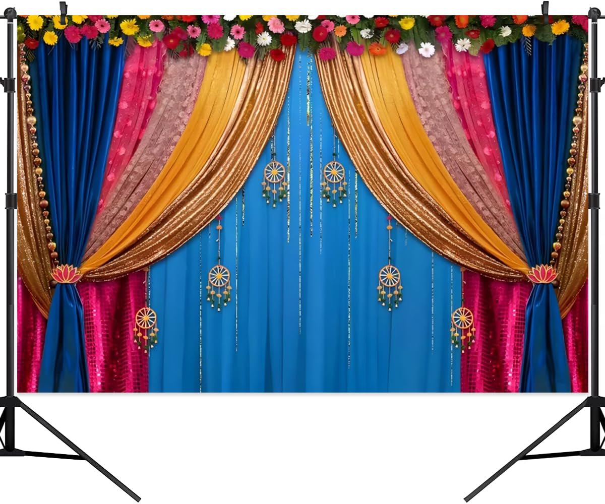 Pnylzzyxh 8x6ft India Pooja Backdrop Indian Puja Traditional Photography Background Festival Wedding Party Marigold Garlands Wedding Party Marigold