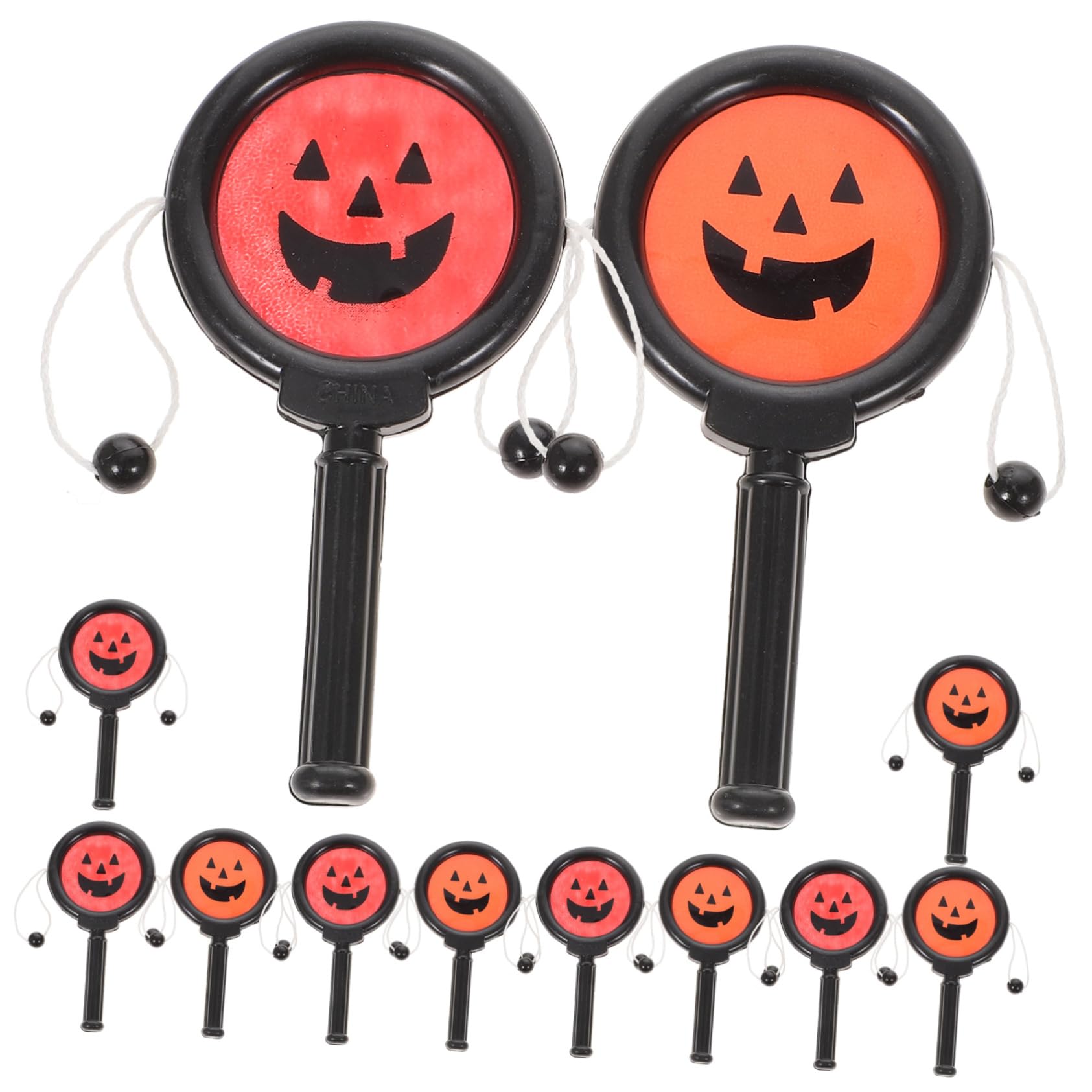 ERINGOGO 12Pcs Halloween Pumpkin Shaking Drum and Hand Bell Rattle Rattle for Halloween Party and Classroom Fun