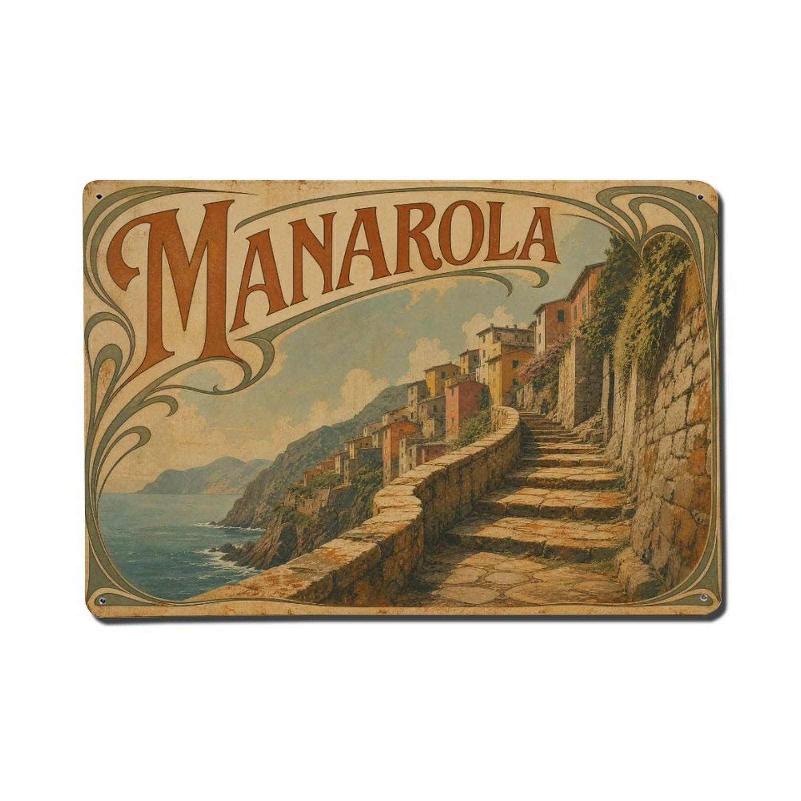 Metal Tin Sign Italy Manarola Vintage Travel