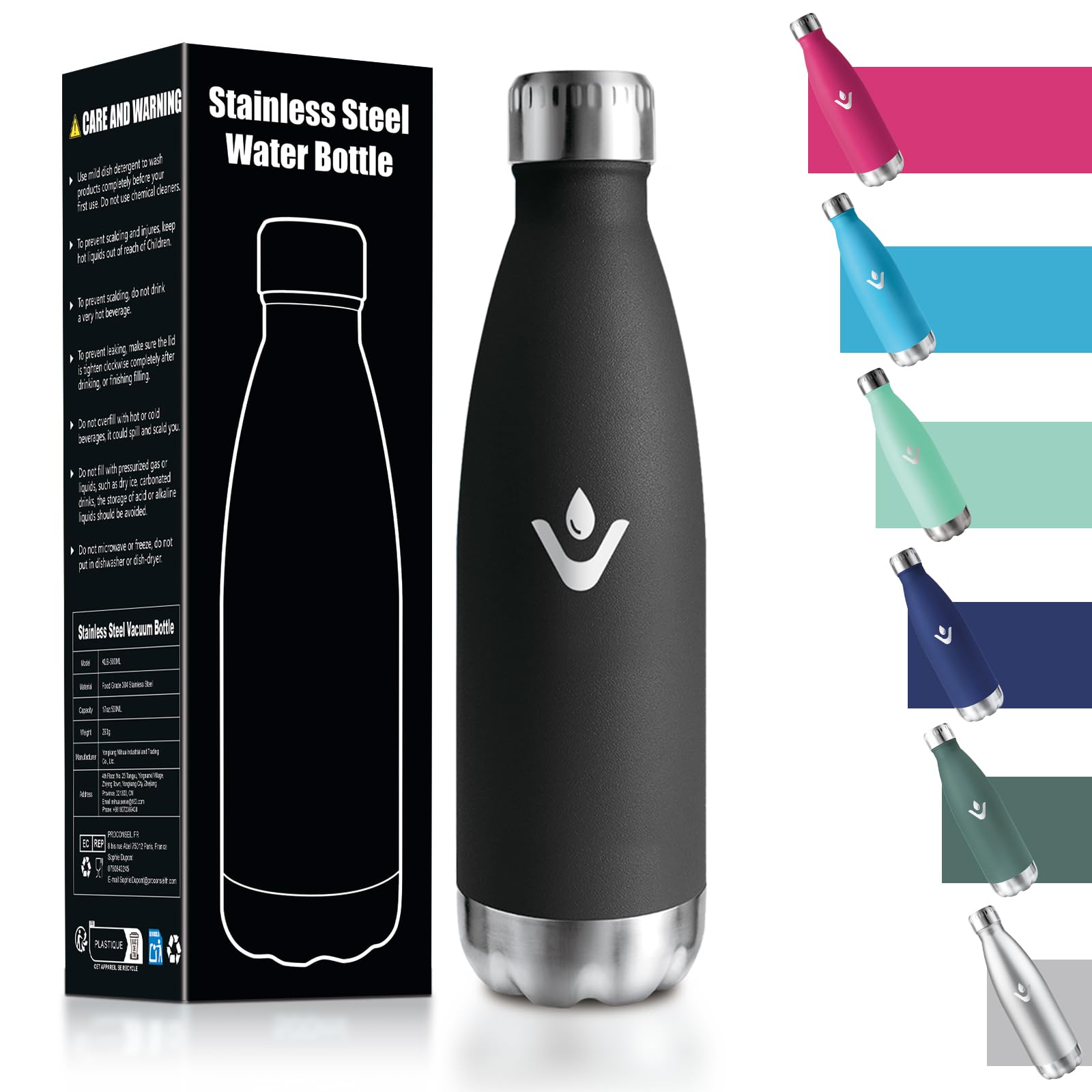 HoneyHolly Borraccia Termica Bambini, 500ML Acciaio Inossidabile 18/8, Borraccia Termiche, Senza BPA, Bottiglia Termica A Prova di Perdite, Termos per Scuola, Campeggio, Sport, Borracce