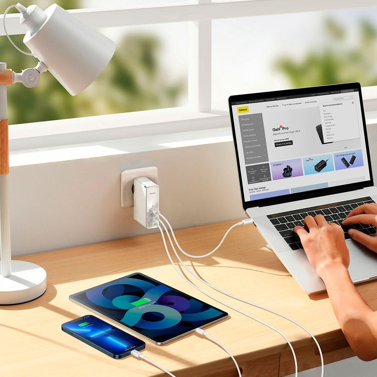Baseus Travel Charger GaN5 Pro Fast Wall Charger, C+C+U, 140W White EU (CCGP100202)