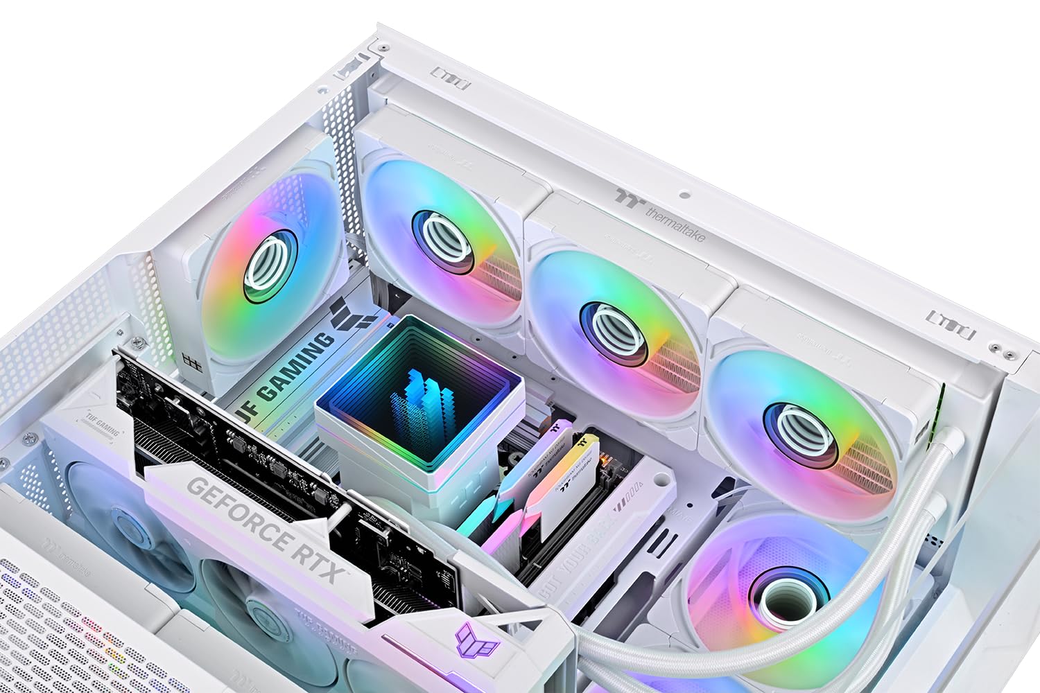 Thermaltake CT140 EX Infinity ARGB Sync (Confezione da 3) | Ventole ARGB PWM da 140 mm | Doppi Infinity Mirror | MagForce 2.0 con connessione magnetica | Bianco