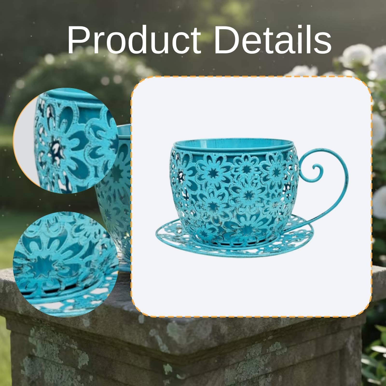 Baoblaze Vaso da Fiori a Forma di Tazza da tè, Vaso per Piante, Decorativo Rustico Antico con Fiori Cavi, Ideale per L'Estate, Compleanni, Piante da, Blu