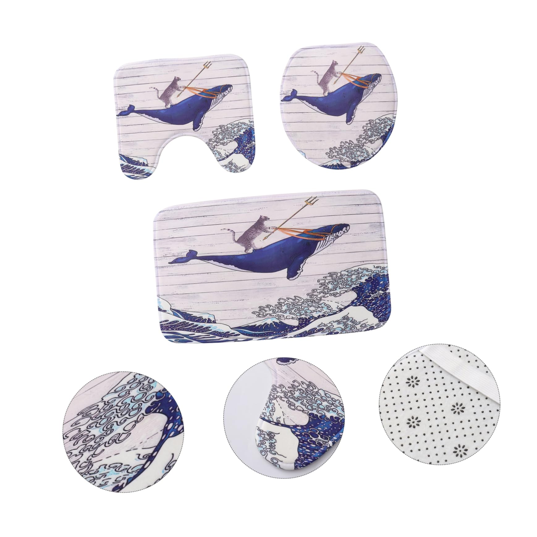 MAGICLULU Tappetino Bagno Rotondo 3 Pezzi in Flanella Feltro, Set Bagno | Motivo Giapponese Creativo, Protezione Antiscivolo, Struttura Durevole, Linea Decorativa per Interni Domestici
