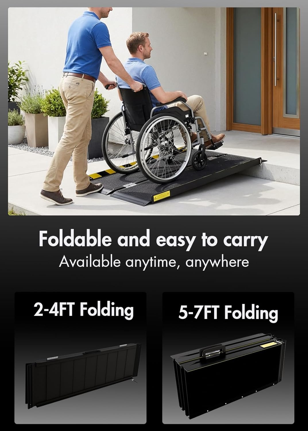 Portable Wheelchair ramp 3FT,Non-Slip Aluminum Threshold ramps for Home Steps,Folding Handicap ramp,doorways,Stairs,Scooter,Weight Capacity 800LBS (3FT(Usable Height 3-9 inch))