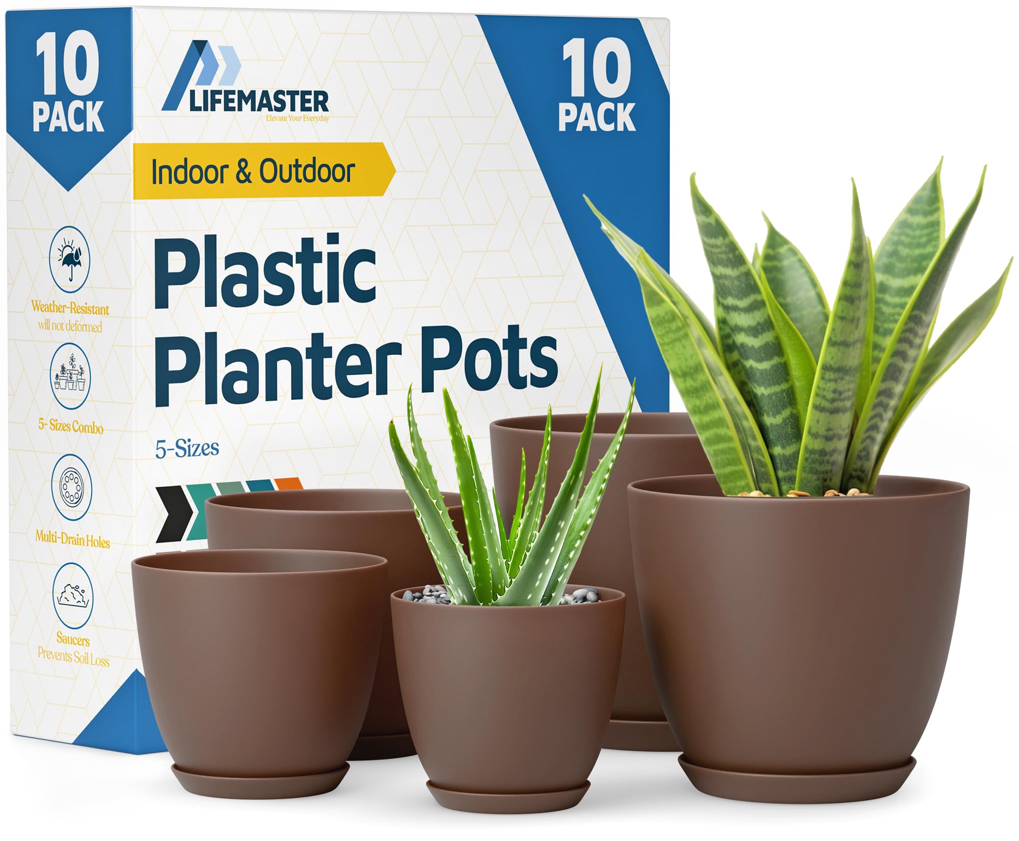 Lifemaster Plant Pot, Brown, Pack of 10