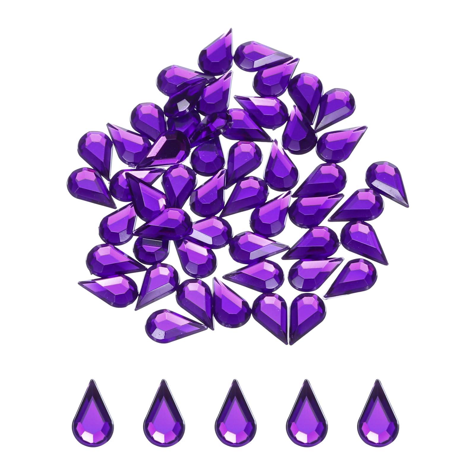 sourcing map 50PCS Flat Back Acrylic Teardrop Gems 8x13mm Artificial Rhinestones for DIY Crafts Bead Wedding Party Face Painting Jewelry Making Light Purple