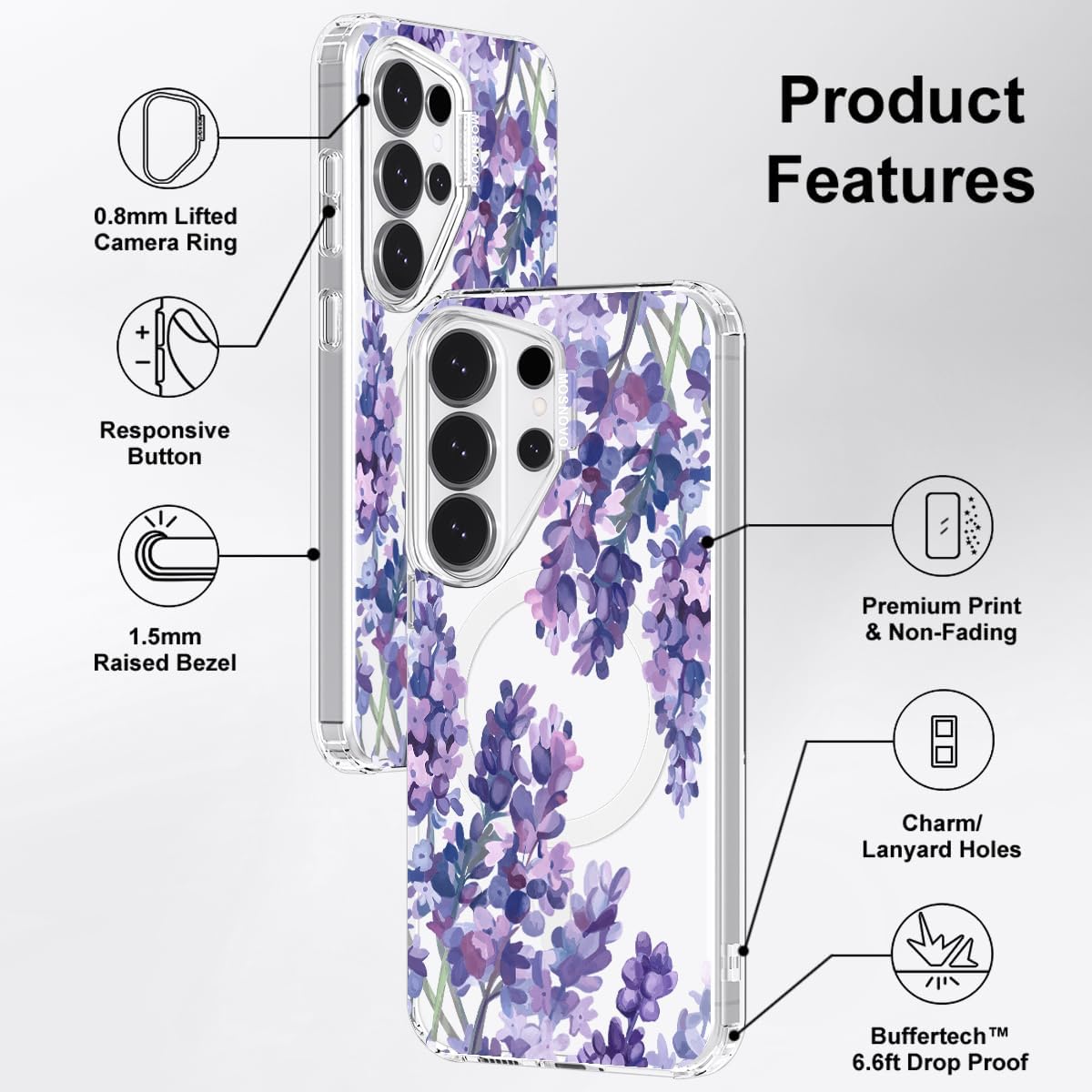 MOSNOVO for Samsung Galaxy S26 Ultra Clear Case, Fit for MagSafe, 6.6ft Military-Grade Shockproof Magnetic Protective Phone Cover,Lavender