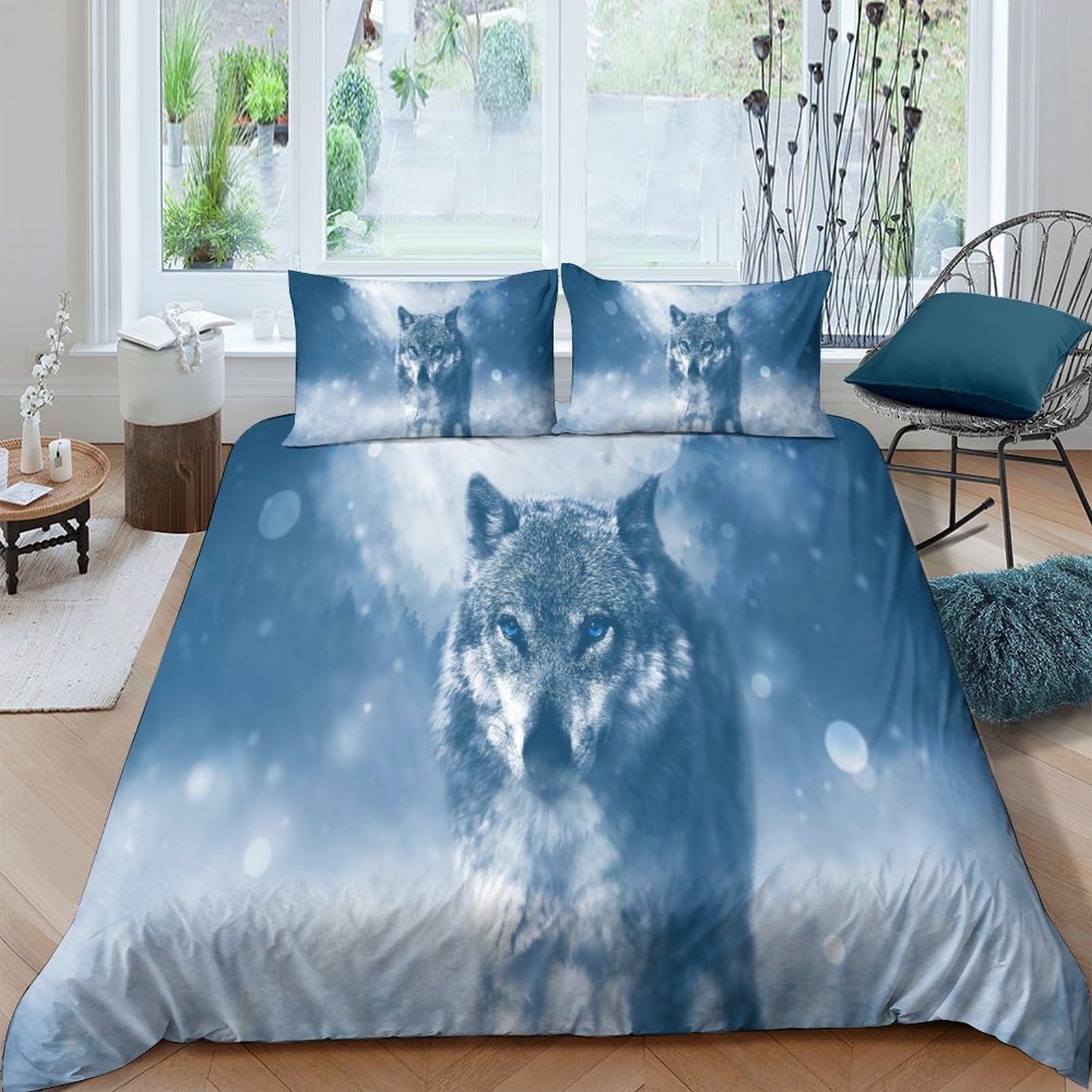 Funda nórdica infantil de lobo 3D para camas dobles de 200x200cm en dormitorios juveniles