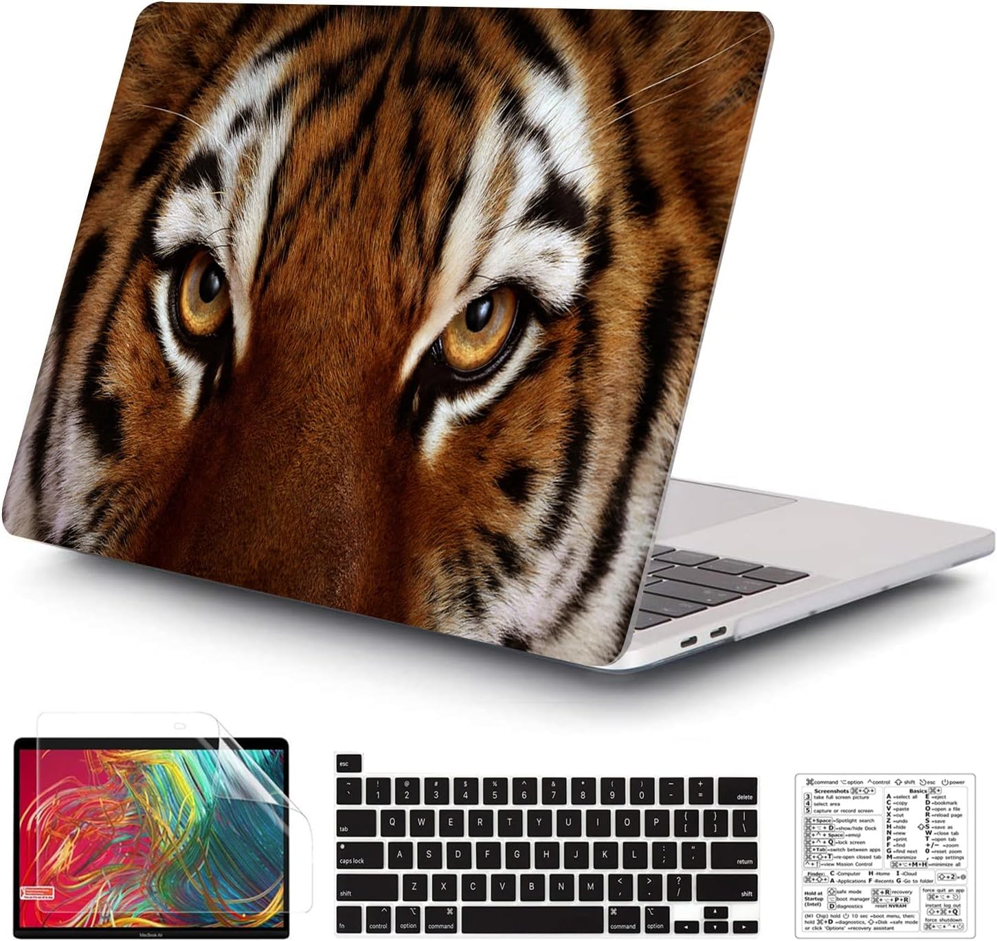Compatible with MacBook Pro 13 Inch Case M2/M1 2025 2022-2017 A2338 A2289 A2251 A2159 A1989 A1706 A1708 Plastic Hard Shell Case & Keyboard Skin&Mac OS Keyboard Sticker (Tiger)