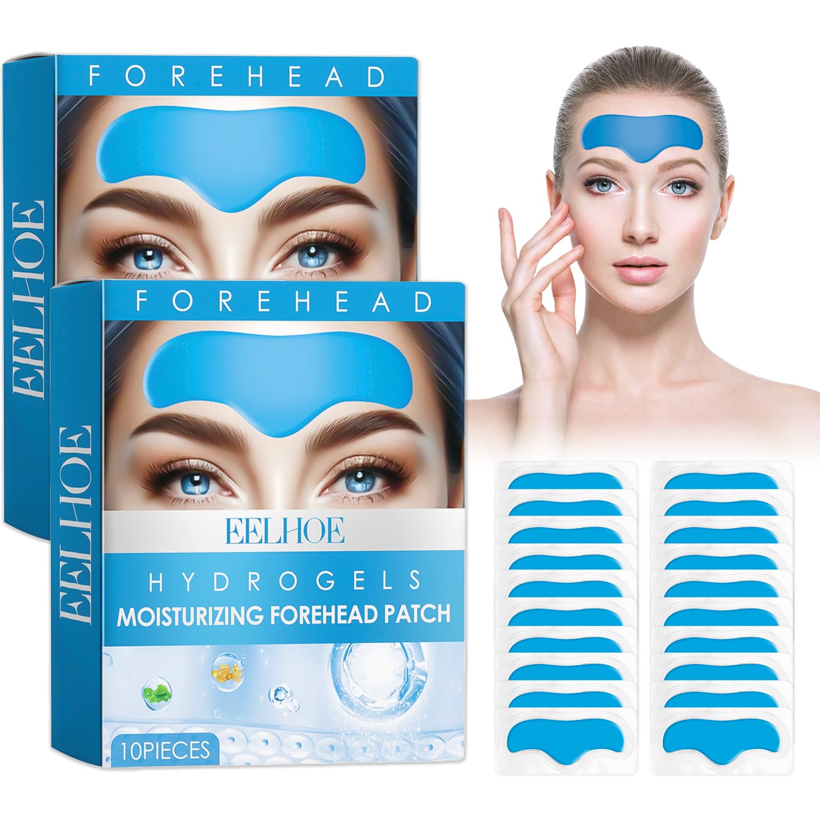 Scettar 20 Stück Zornesfalte Pflaster, Feuchtigkeit und Anti-aging Zornesfalte Patches, Hydrogel Kollagenprotein Stirnfalten Patches, Anti Falten Pflaster für Stirn