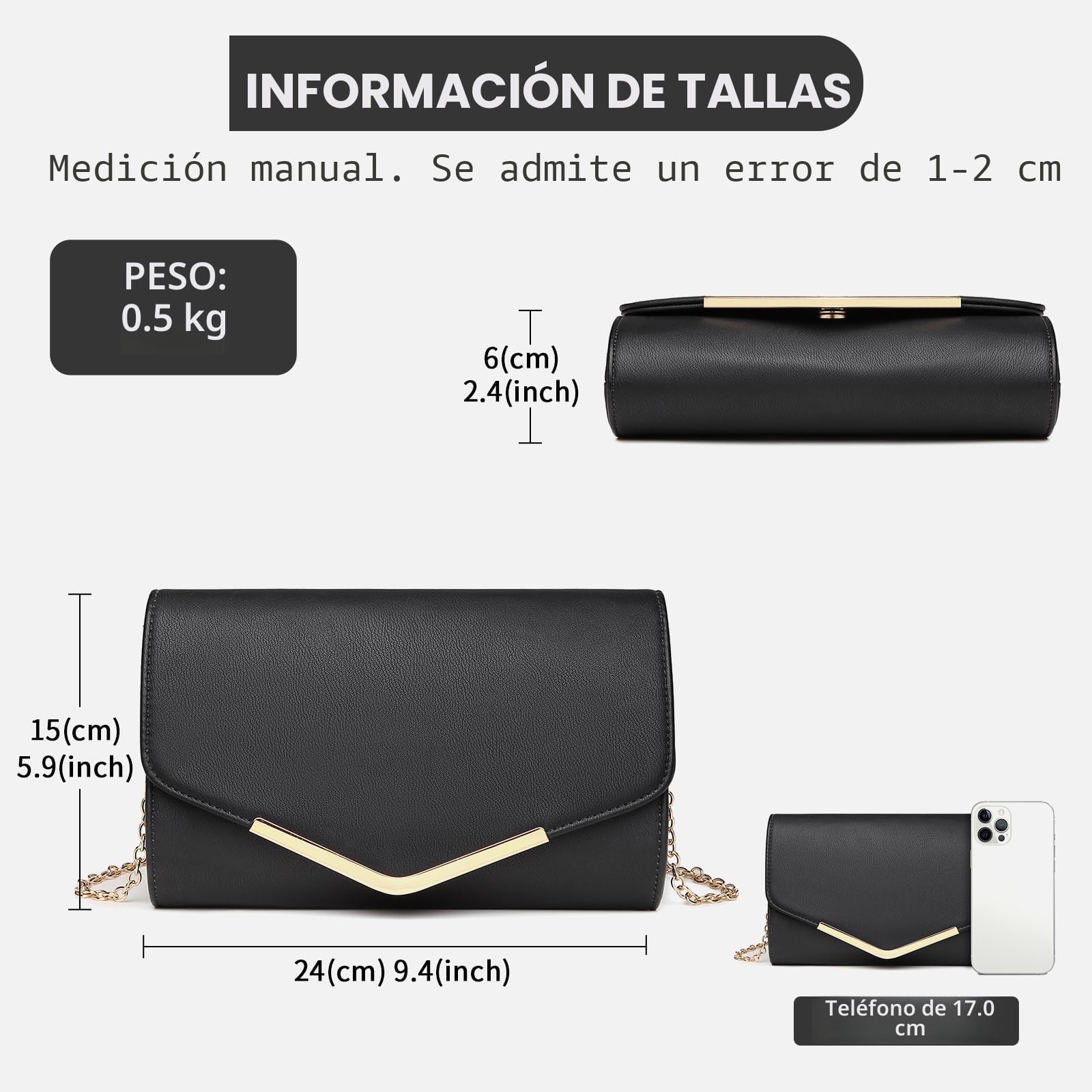 Miss Lulu Bolso Mujer Bandolera Pequeño, Clutch para Fiesta - Ideal para Fiestas y Movilidad Diaria - Con Espacio Especial para Teléfono - Duradero y Estiloso