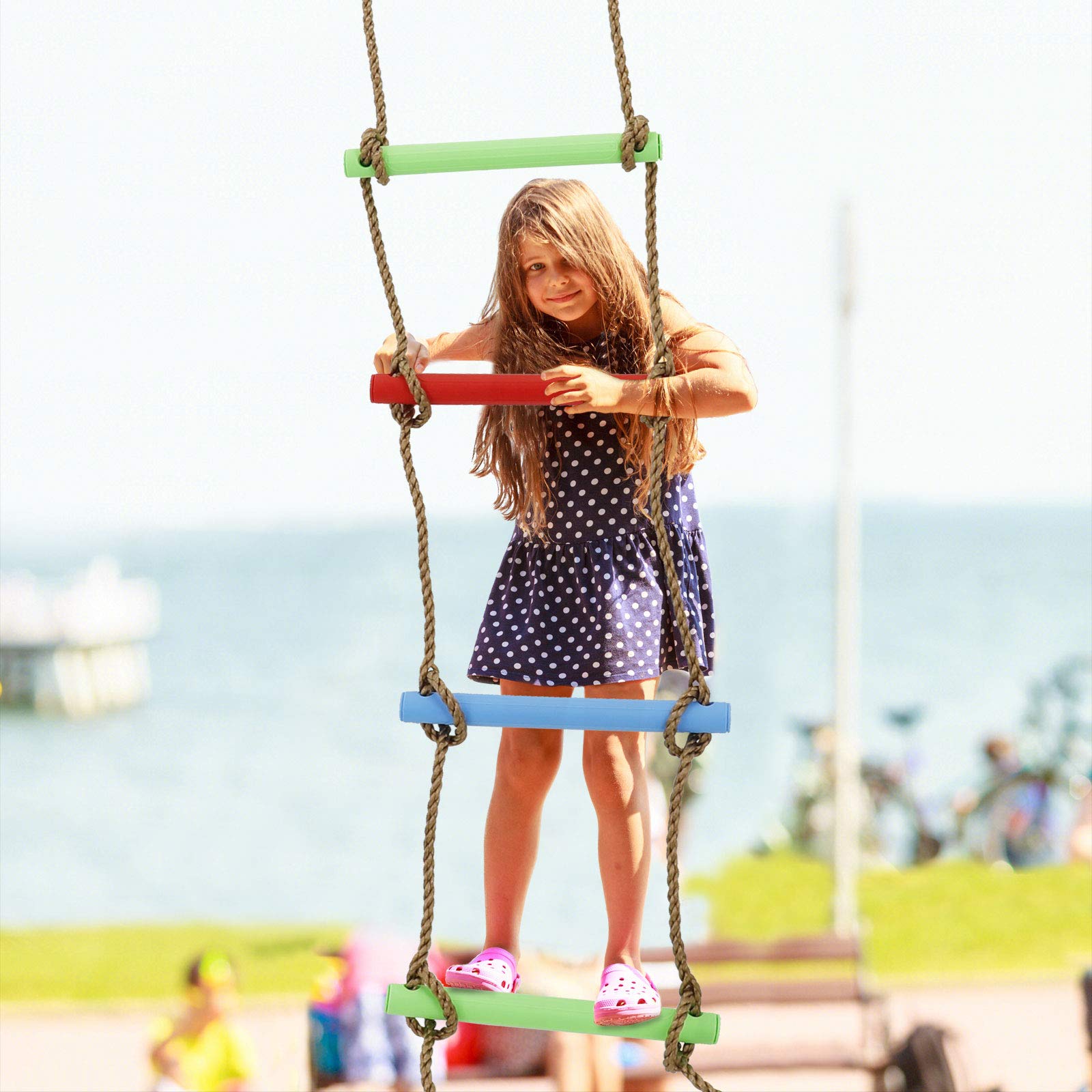 7FT Colorful Camping Rope Ladder for Kids - Hanging Climbing Ladder for Swing Set, Playground, Tree House, Ninjaline, Indoor & Outdoor Play Set - Image 6